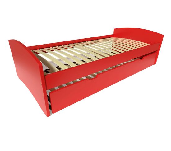 Lit Gigogne Happy Pin Massif, Couleur: Rouge, Dimensions: 90x190