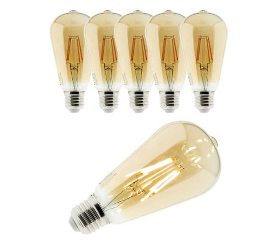 Lot De 6 Ampoules Déco Filament LED Ambrée 4w E27 400lm 2500k - Edison