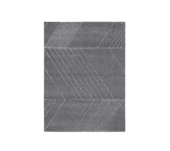 Tapis Salon Chambre Gris Motifs Géométrique Relief Poils Ras 100x150 Cm