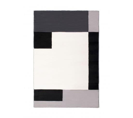 Tapis Salon Motifs Graphique Géométrique Poils Doux Noir Blanc 100x150 Cm