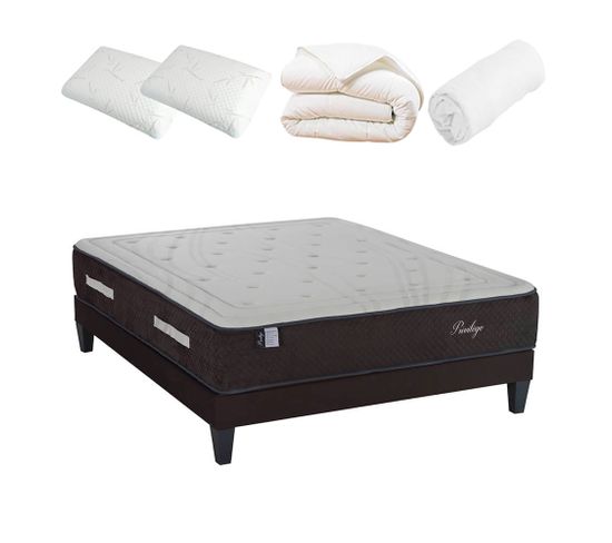 bellecour literie pack privilege 140x190 cm matelas ressorts sommier bois accessoires ensemble literie but