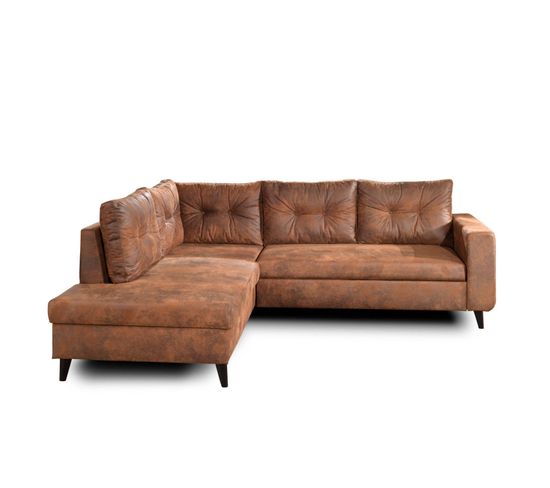 canape d angle gauche convertible 5 places nordic microfibre marron canape but