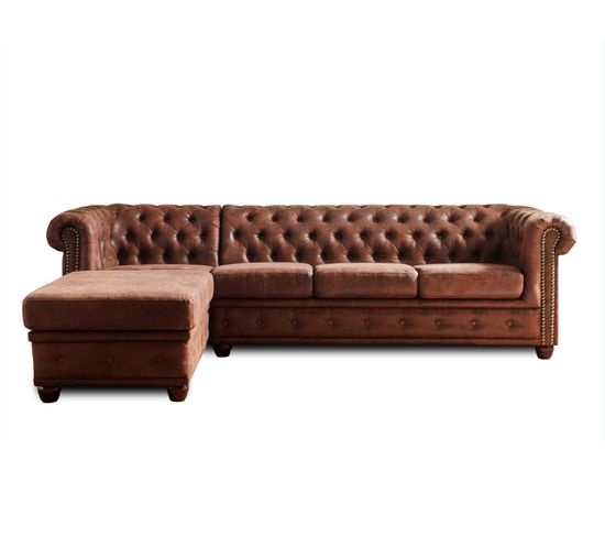 Winston - Canapé D'angle Chesterfield - 4 Places - Style Industriel - Gauche