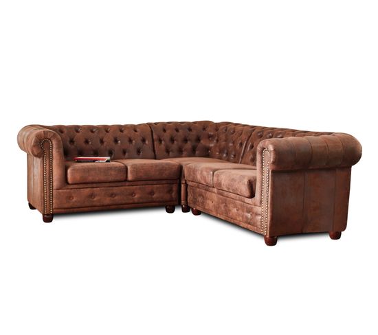 Winston - Canapé D'angle Chesterfield - 5 Places - Style Industriel