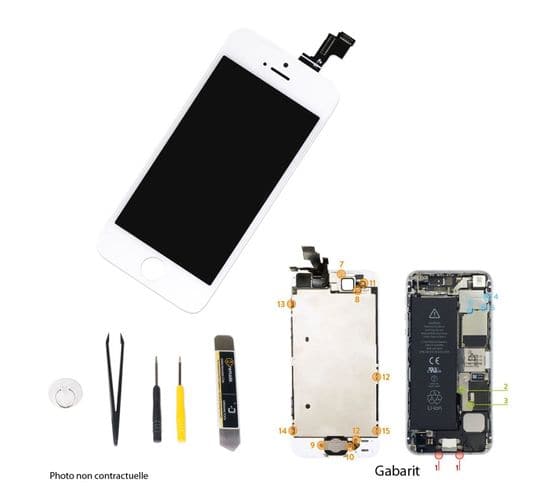 Kit Reparation Ecran iPhone5 Blanc  Ecr5br-6 Pour Smartphone Apple