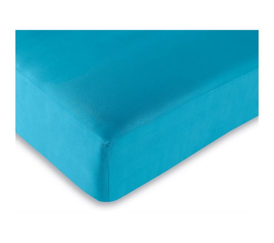 Drap Housse 100% Coton/57 Fils/cm² - Turquoise - 90 X 190 Cm