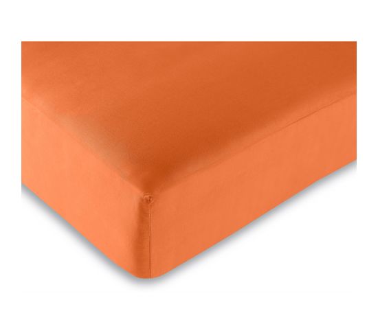 Drap Housse 100% Coton/57 Fils/cm² - Orange - 90 X 190 Cm