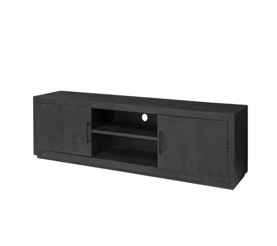 Anduz-meuble Tv 2 Portes L150cm En Bois De Manguier Massif Noir
