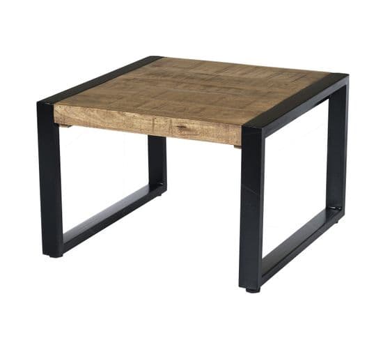 Dacca,table Basse Carrée 60x60, Bois De Manguier Massif Et Métal Noir