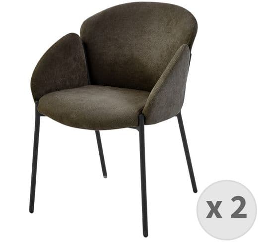Candice-chaise En Tissu Chevrons Taupe Et Pieds Métal Noir (x2)