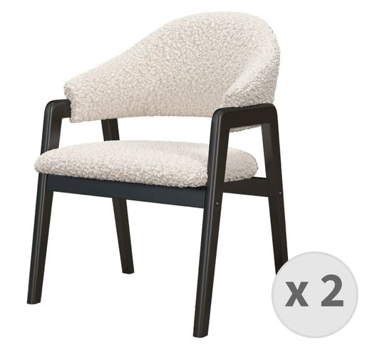 Wool-chaise En Tissu Bouclette Ecru Et Bois Noir (x2)
