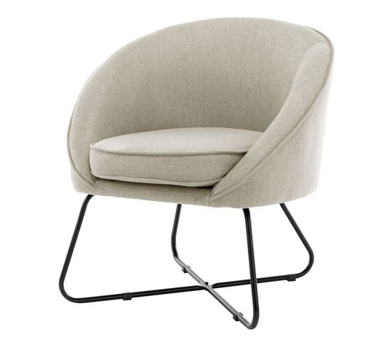Jonas-fauteuil Lounge En Tissu Coloris Lin Et Métal Noir