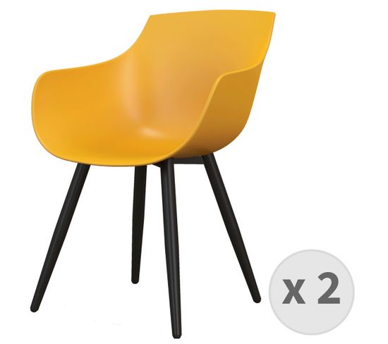 Yanice-chaise Coque Moutarde, Pieds Métal Noir (x2)