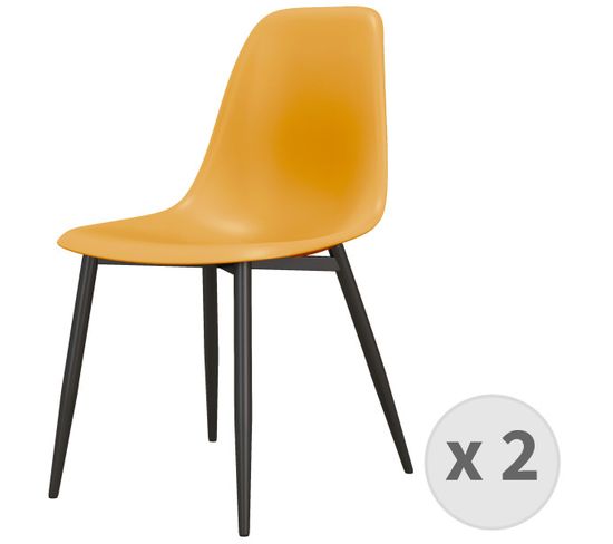 Ester-chaise Coque Moutarde Et Métal Noir (x2)