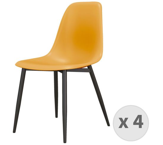 Ester-chaise Coque Moutarde Et Métal Noir (x4)