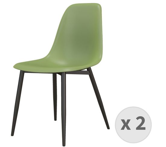 Ester-chaise Coque Sauge Et Métal Noir (x2)