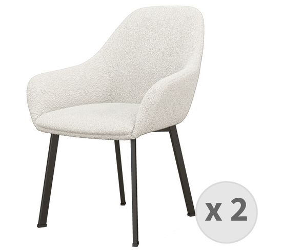 Victor-fauteuil De Table En Tissu Bouclette Ecru Et Métal Noir (x2)