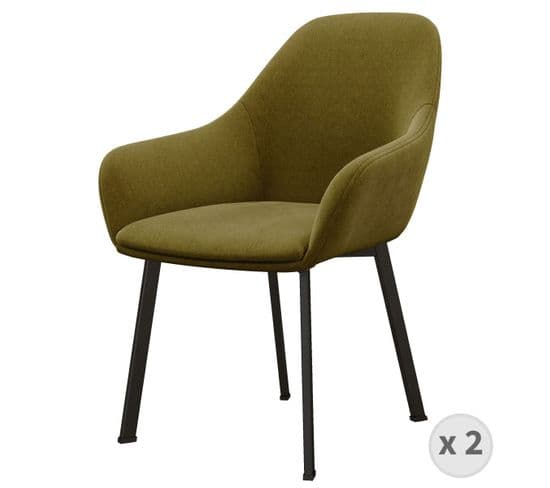 Victor-fauteuil De Table En Velours Olive Et Métal Noir (x2)