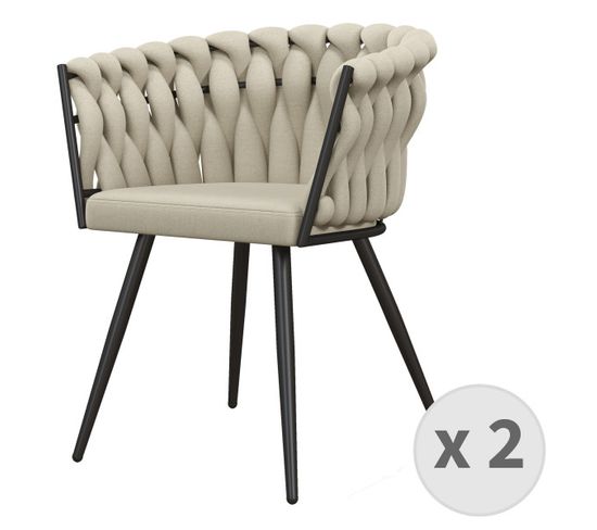 Tessa-fauteuil De Table En Tissu Vanille Et Métal Noir Mat (x2)