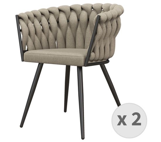 Tessa-fauteuil De Table En Tissu Lin Et Métal Noir Mat (x2)