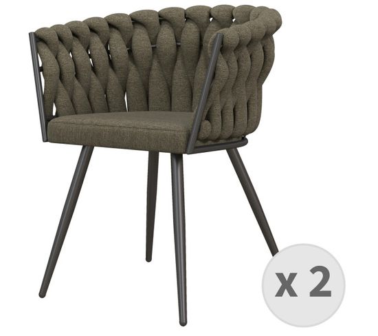 Tessa-fauteuil De Table En Tissutaupe Et Métal Noir Mat (x2)