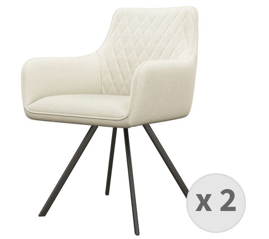 Ugo-fauteuil De Table En Tissu Vanille Et Métal Noir Mat (x2)