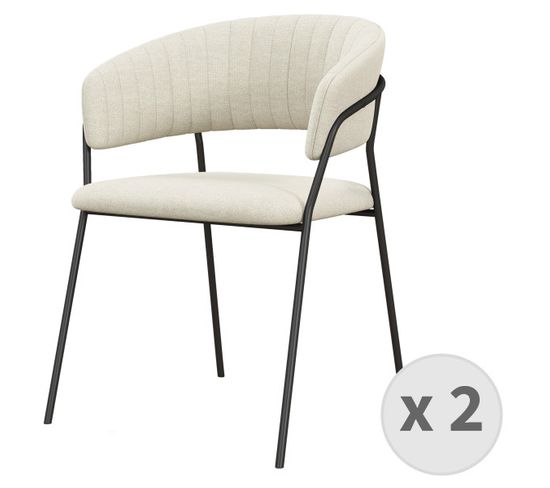 Luca-fauteuil De Table En Tissu Vanille Et Métal Noir (x2)