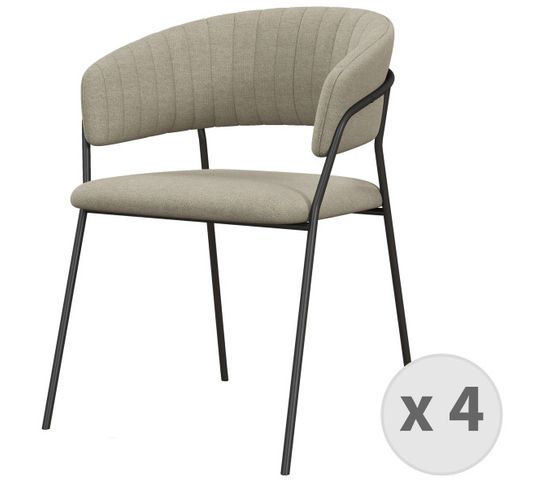 Luca-fauteuil De Table En Tissu Lin Pieds Métal Noir (x4)