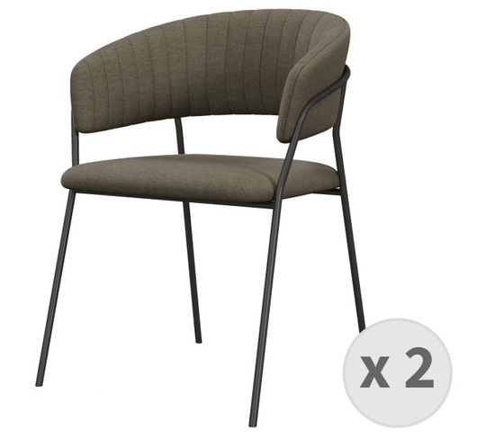 Luca-fauteuil De Table En Tissu Taupe Et Métal Noir (x2)