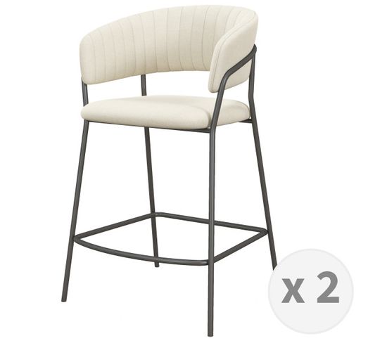Luca-fauteuil De Bar En Tissu Vanille Et Métal Noir (x2)