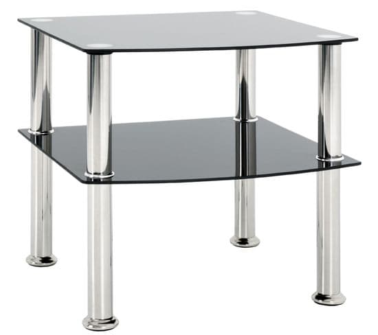 Table D'appoint En Métal Coloris Inox-noir - Dim : L 45 X H 45 X P 44 Cm-
