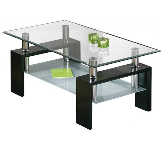 Table Basse En Chrome Et Verre De Sécurit Noir - Dim : L100 X H60 X P45 Cm