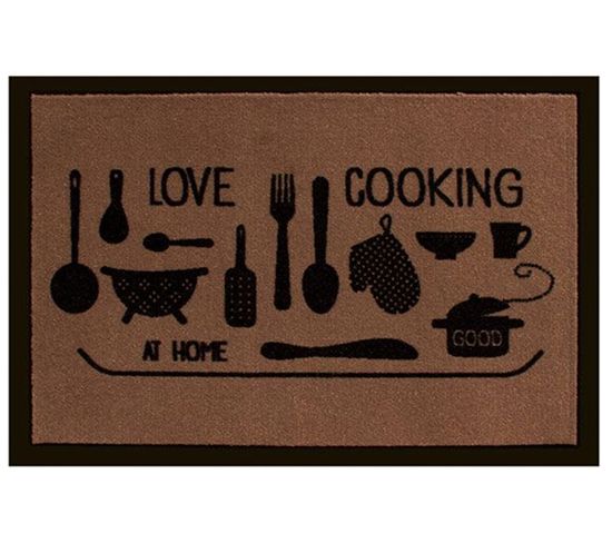 Tapis De Cuisine 100% Polyamide Décor Love Cooking - Dim : 50 X 75 Cm