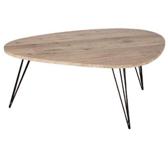 Table Basse Simple En Mdf, Pvc Et Fer Coloris Marron - Dim : L 112 X L 80 X H 40 Cm
