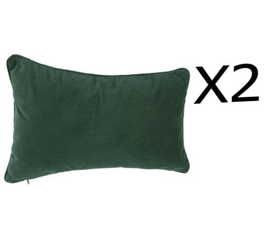 Lot De 2 Coussins Rectangulaires 100% Polyester Coloris Vert - Dim : L.50 X L.30 Cm
