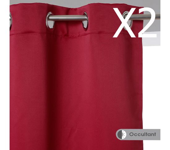 Lot De 2 Rideaux Occultants En Polyester Coloris Rouge - Dim : L.135 X H.240 Cm