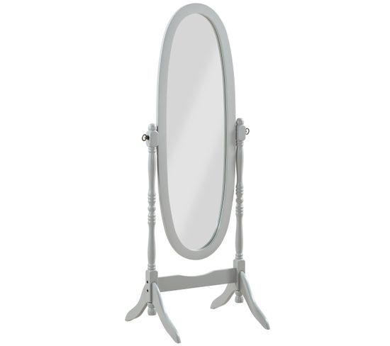 Miroir Sur Pied, Psyché, Miroir Oval En Bois Gris Et Inclinable - Dim : L 59 X P 49.5 X H 150 Cm