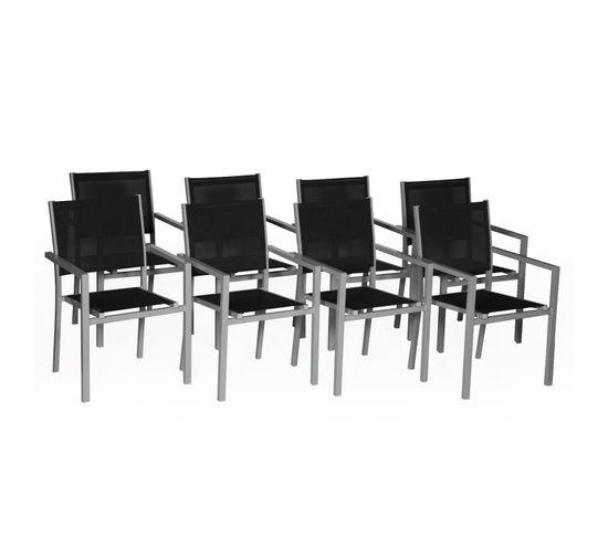 Lot De 8 Chaises En Aluminium Gris - Textilène Noir