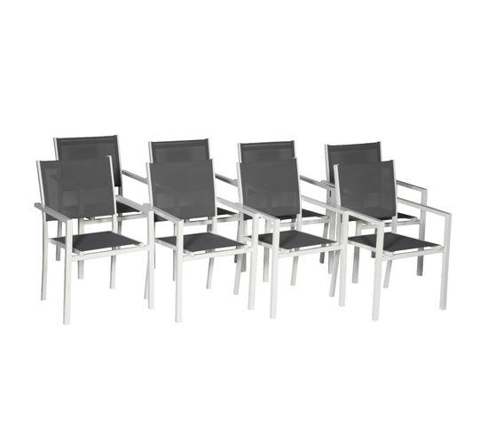 Lot De 8 Chaises En Aluminium Blanc - Textilène Gris