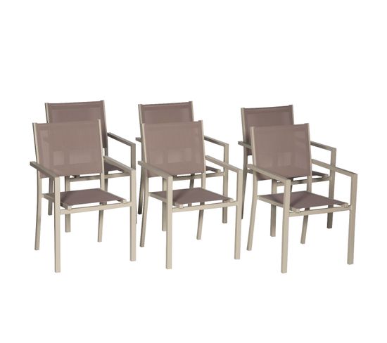 Lot De 6 Chaises En Aluminium Taupe - Textilène Taupe