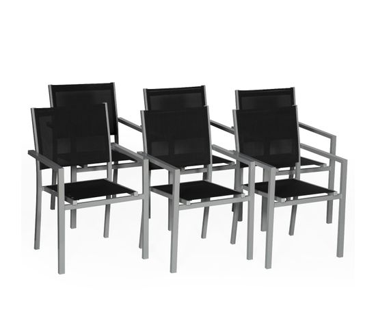 Lot De 6 Chaises En Aluminium Gris - Textilène Noir