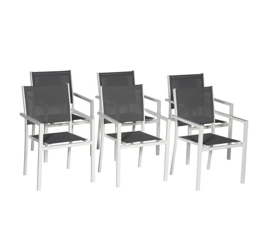 Lot De 6 Chaises En Aluminium Blanc - Textilène Gris