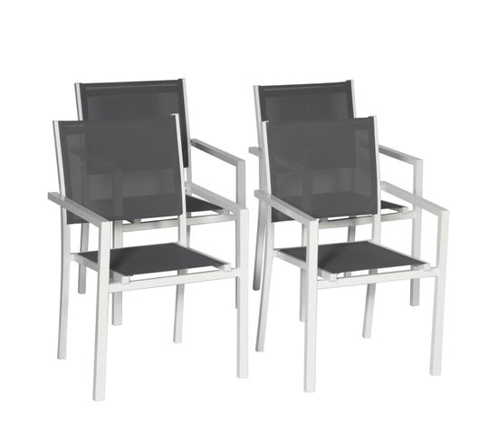 Lot De 4 Chaises En Aluminium Blanc - Textilène Gris