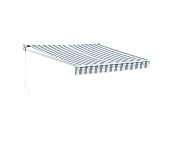 Store Banne Saule 2,5 × 2m - Toile Rayée Blanche/grise Et Structure Blanche