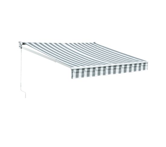 Store Banne Saule 2,95 × 2,5m - Toile Rayée Blanche/grise Et Structure Blanche