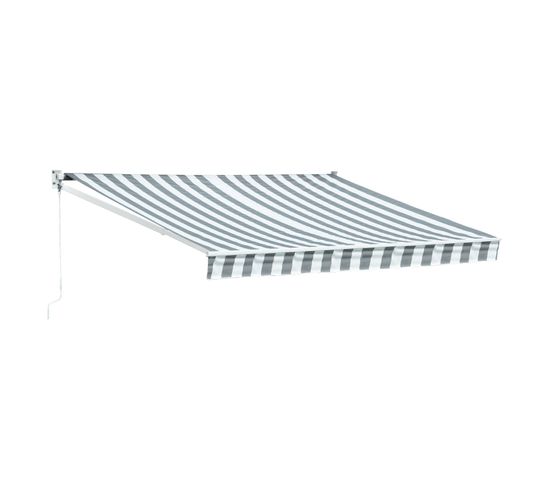 Store Banne Saule 3,5 × 3m - Toile Rayée Blanche/grise Et Structure Blanche