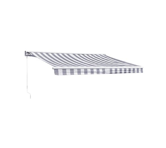 Store Banne Saule 3,5 × 3m Avec Semi-coffre - Toile Rayée Blanche/grise