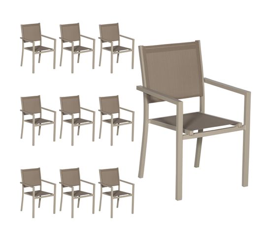 Lot De 10 Chaises En Aluminium Taupe - Textilène Taupe