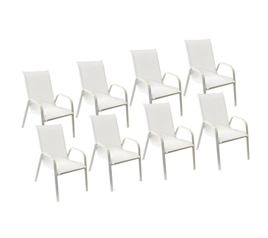 Lot De 8 Chaises Marbella En Textilène Blanc - Aluminium Blanc