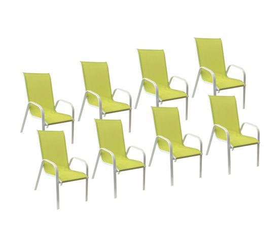 Lot De 8 Chaises Marbella En Textilène Vert - Aluminium Blanc